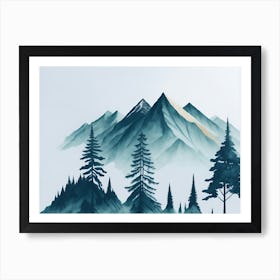 Mountain And Forest In Minimalist Watercolor Horizontal Composition 408 Art Print