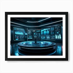 Futuristic Data Analysis Scene Ai Interfacing With Holographic Displays And Complex Visualizations (5) Art Print