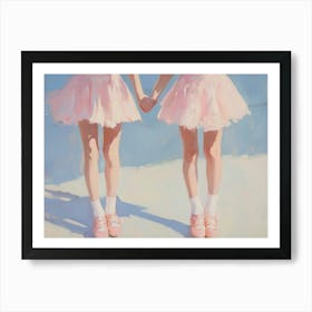 Two Girls In Pink Skirt Holding Hands Art Print