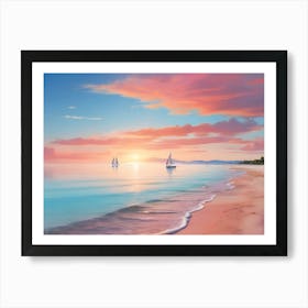 Sunset On The Beach Paintings Art Print 11 Art Print