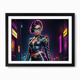 Girl In A Leather Jacket Art Print