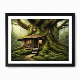 Cottage Inside A Giant Forest Tree V2 1 Art Print