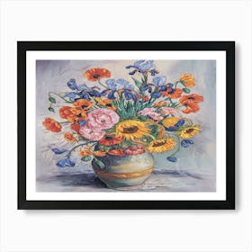 Flowers In A Vase, irises,-poppies,-pink-flowers,-and-sunflowers, Inspired Vincent Van Gogh Art Print