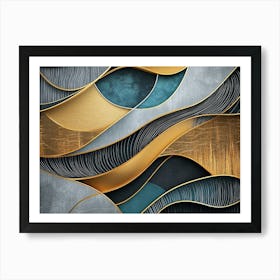 Abstract Gold And Blue Abstract Painting 1 Art Print