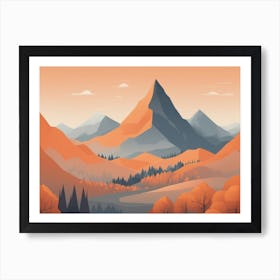 Misty mountains horizontal background in orange tone 87 Art Print