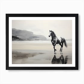 A Horse Oil Painting In Rhossili Bay Wales, Uk, Landscape 3 Art Print