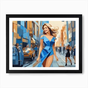Smiling Woman In A Blue Dress Art Print