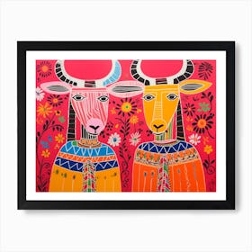 Goat 1 Folk Style Animal Illustration Art Print