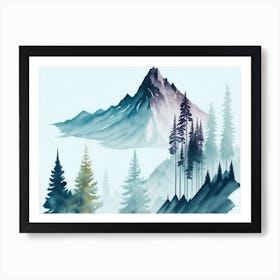 Mountain And Forest In Minimalist Watercolor Horizontal Composition 327 Art Print