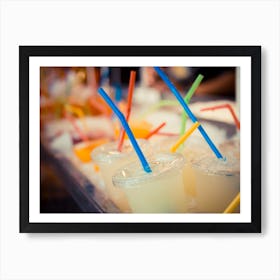 Selection Of Plastic Cups With Grapefruit Juice And Colored Straws 1 Art Print