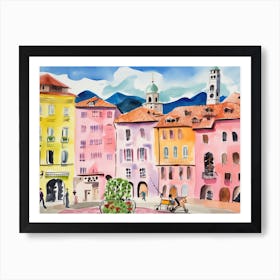 Bolzano Italy Cute Watercolour Illustration 4 Art Print