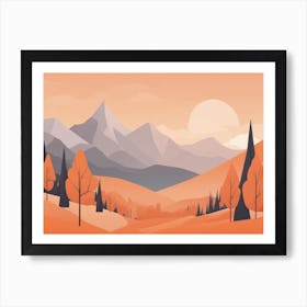 Misty mountains horizontal background in orange tone 130 Art Print