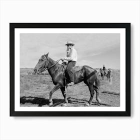 Cowboy Riding A Horse, Western Aesthetic, Vintage Black and White Old Photo Art Print