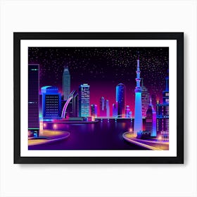 Synthwave Neon City #3 — Vector art Art Print