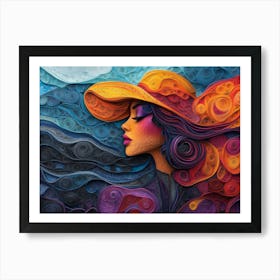 Paper Quilling Woman with Retro Hat II Art Print