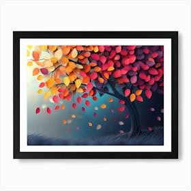 Design Of A Colorful Tree With Leaves On Hanging Branches Art Print