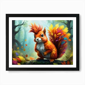 Fantasy Squirrel,Rainbow Feathers #6 Art Print