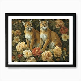 Floral Animal Illustration Puma 2 Art Print