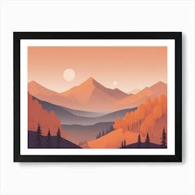 Misty mountains horizontal background in orange tone 39 Art Print