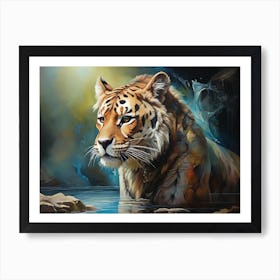 Vintage Watercolor Tiger In Water Art Print