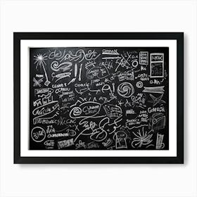 Blackboard Art Showcasing The Creative Chaos Of Chalk White Strokes Swirling With Abstract Circles A (4) Art Print