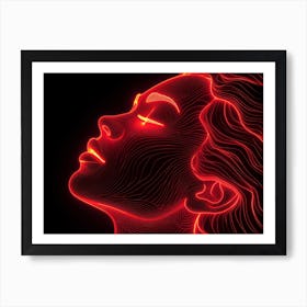 Glowing Enigma: Darkly Romantic 3D Portrait: Neon Portrait Of A Woman Art Print