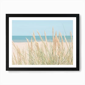 Summer beach in neutral tones - blue sea and soft beige dune grass in Italy - nature and travel photography by Christa Stroo Photography Art Print