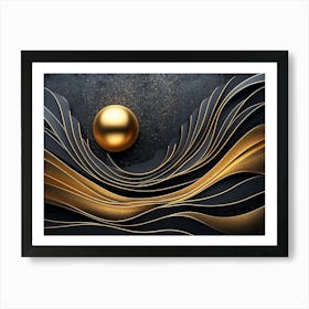 3d Abstract Gold And Black Art Print