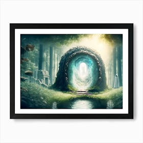 Portal with angel in the forest Art Print