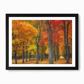 The Forest Is Full Of Trees And Yellow, Red And Orange Leaves Art Print