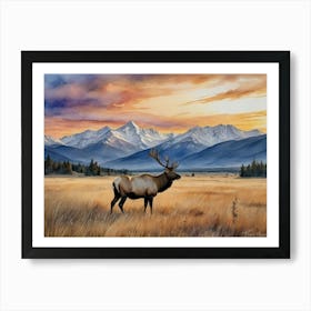 The Timeless Prairie Vista Elk At Sunset Art Print