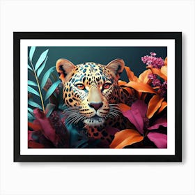 Tropical Trees and Safari Leopard Animal Design Art Print