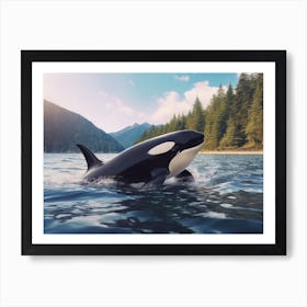 Realistic Orca Whale Photography Style In Water 2 Art Print