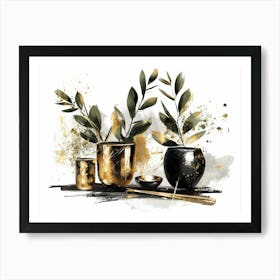 Gold And Black Vases Art Print