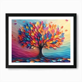 Colorful Tree with Multicolor Leaves 3 Art Print