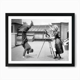 Man Doing Handstand, Vintage Black and White Old Photo Art Print