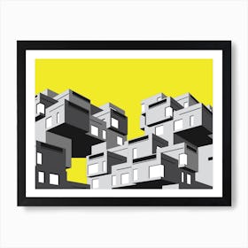 Habitat 67, Black, White and Yellow Art Print