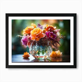 Colorful Flowers In A Vase paintings art print Art Print