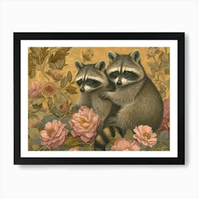 Floral Animal Illustration Raccoon 3 Art Print