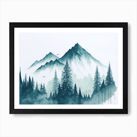 Mountain And Forest In Minimalist Watercolor Horizontal Composition 393 Art Print