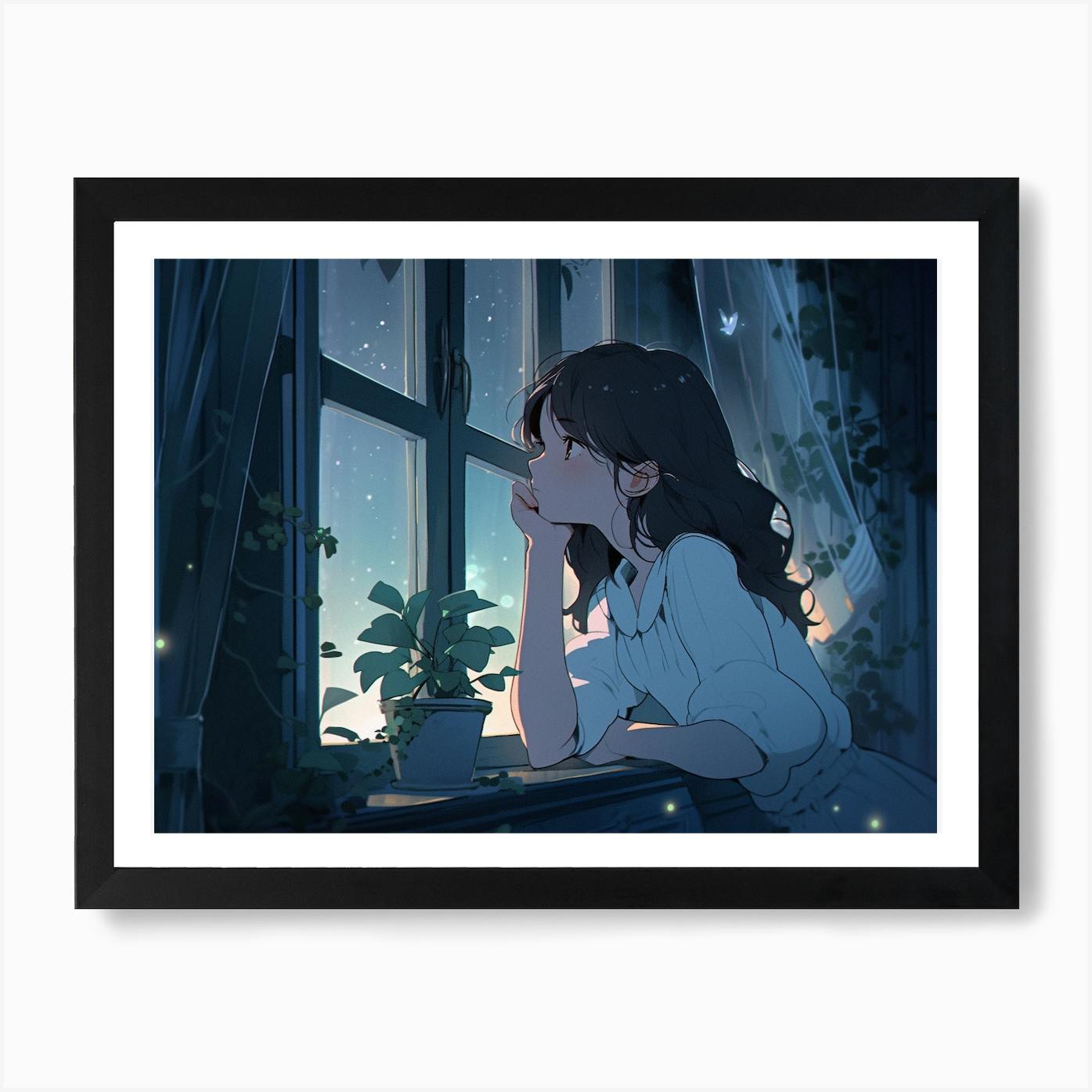 anime girl looks out the window at the sunset over | Stable Diffusion |  OpenArt