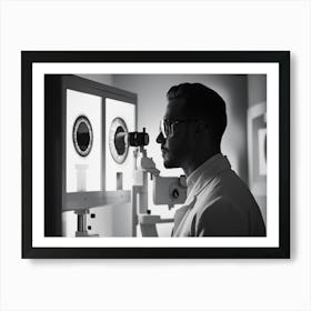 Doctor Looking At A Microscope Art Print