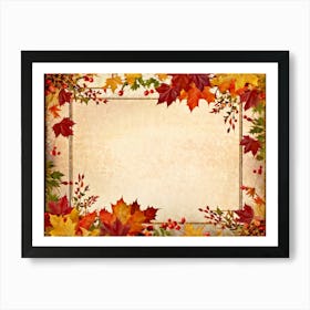 Autumn Themed Thanksgiving Frame Edges Adorned With Crimson Orange And Yellow Leaves Center Hold (5) Art Print