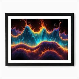 A Mesmerizing Abstract Image Featuring A Fiery, Swirling Landscape, With Blue, Orange, And Red Colors Blending And Flowing, Creating A Dynamic And Powerful Composition Art Print