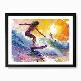 Surfers At Sunset 3 Poster