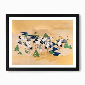 Japanese Cranes And Pines Vintage Painting, Yamamoto Sodō Art Print
