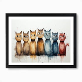 Cats In A Row 3 Art Print