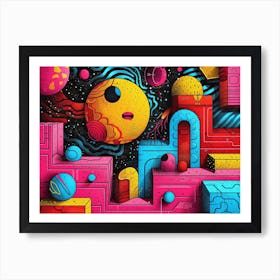 SynthGeo Shapes: A Cartoon Abstraction Psychedelic Art Art Print