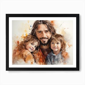 Jesus with little children - watercolor painting. 2 Art Print