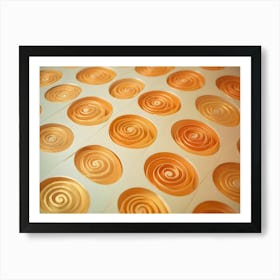 A Textured Wall Features Rows Of Golden Spirals Set Against A White Background, Creating A Sense Of Depth And Elegance Art Print